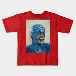 War Machine Captain America x Nosferatu Mashup Apocalyptic Portrait  A Surreal Fusion of Heroes and Horrors Kids T-Shirt